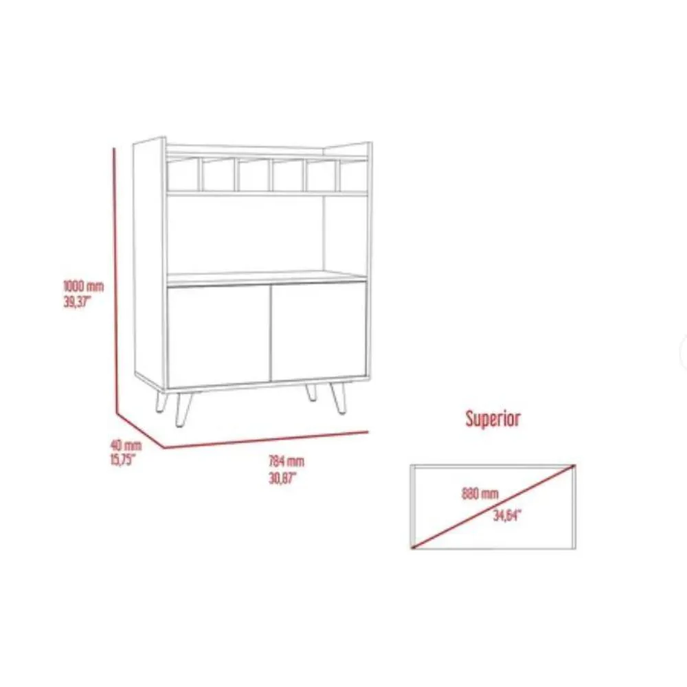 Bar Burdeos, Beige Y Blanco, Con Dos Puertas Y Amplio Espacio Para Botellas Y Porta Copas